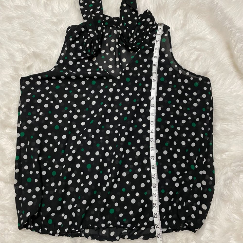 Banana Republic Factory Tie-Neck Black with White & green Polka dot Print XL - Picture 8 of 12